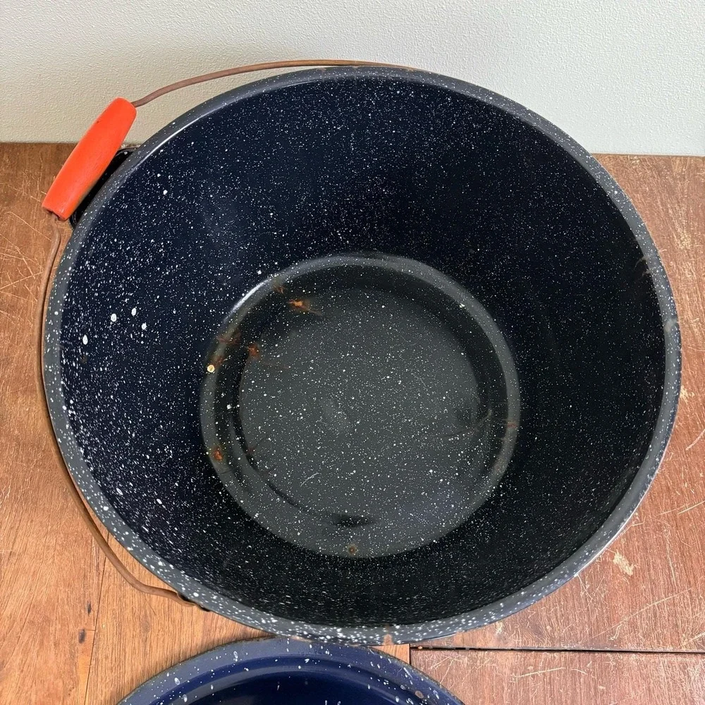 Vintage Graniteware Blue Speckled Cold Packer Water Canning‎ Pot & Lid